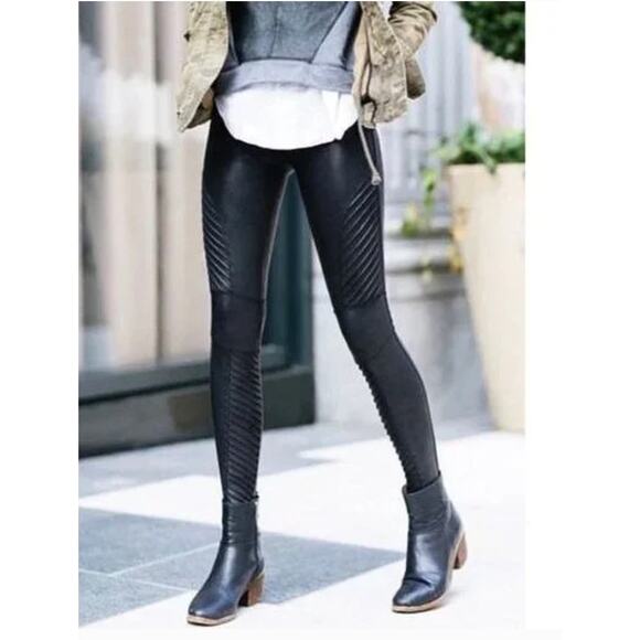 SPANX Moto faux-leather leggings Size Medium Bikercore Black - Picture 1 of 10